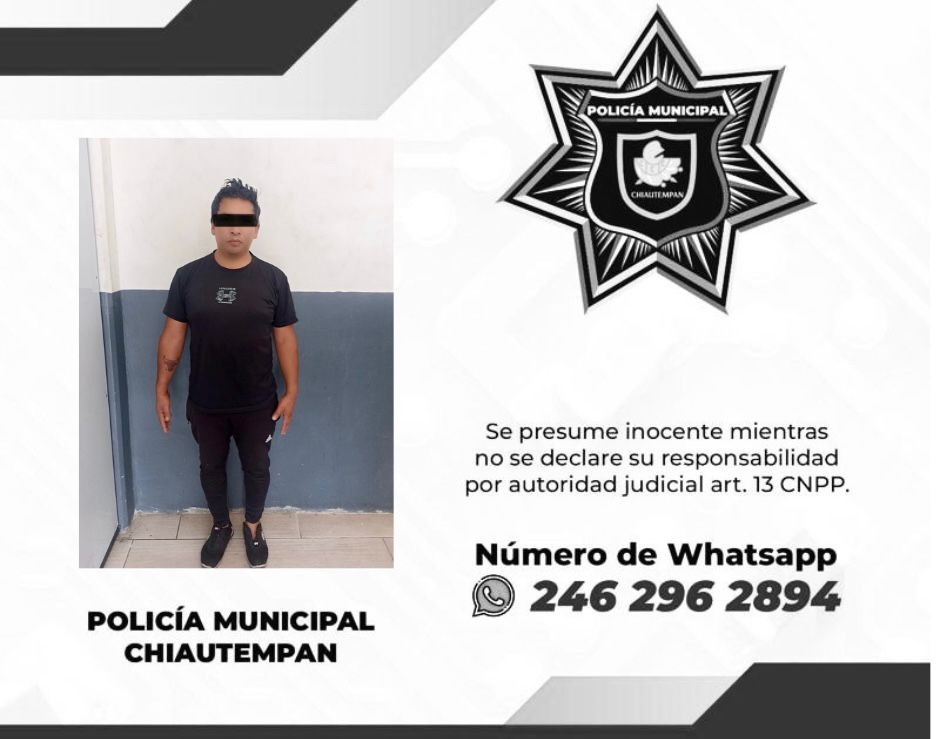 Detiene Policía de Chiautempan a sujeto por portación de objeto óptimo para agredir